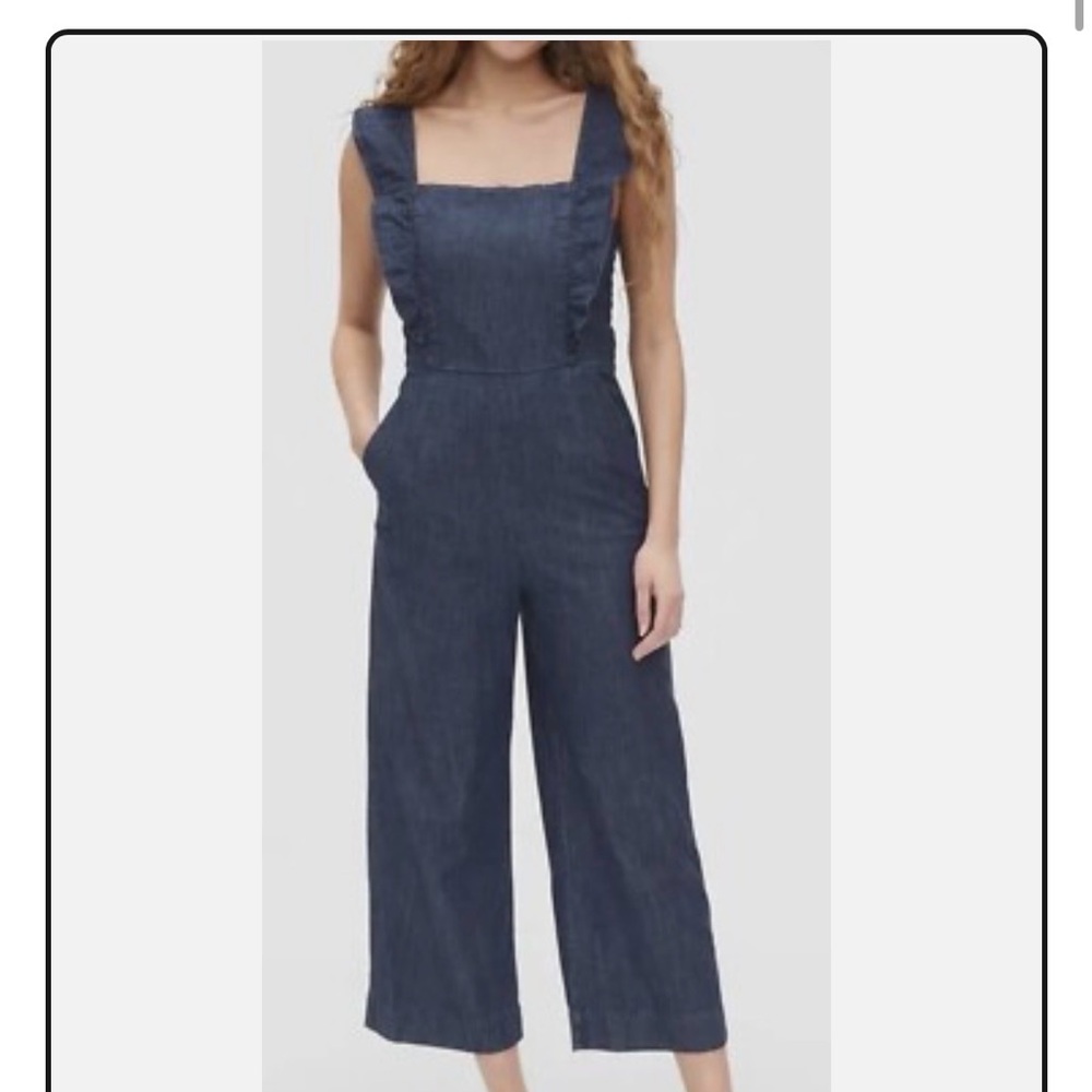 GAP Chambray Ruffle Apron Wide-Leg Jumpsuit- Size 4